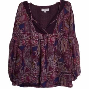 LIZ LANGE Maternity long sleeve purple paisley top